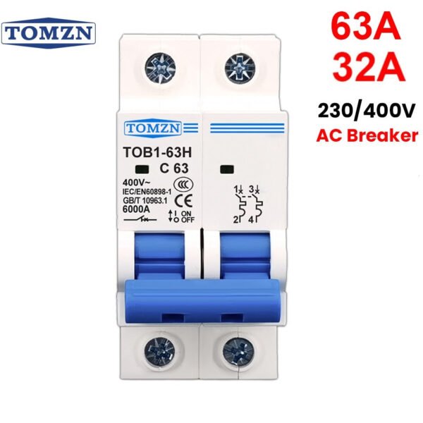 Original TOMZN 2P AC Breaker | Miniature Circuit Breaker (MCB) - 32A & 63A Electrical Safety Device with Overload & Short-Circuit Protection