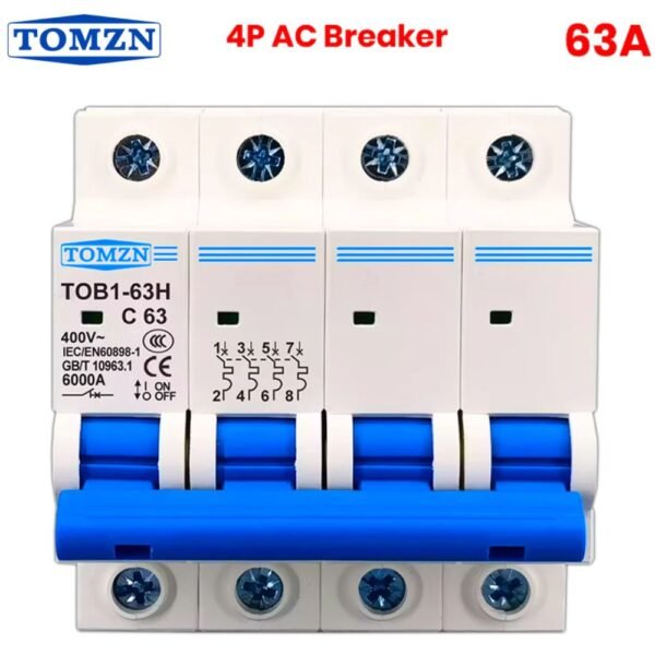 Original TOMZN 4P AC Circuit Breaker 63A | Three-Phase MCB for Industrial Use