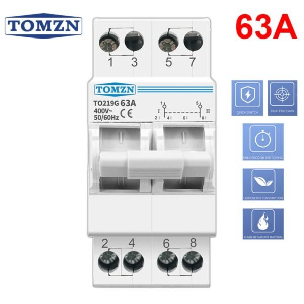 TOMZN 2P MTS 63A Dual Power Changeover Switch dinrail