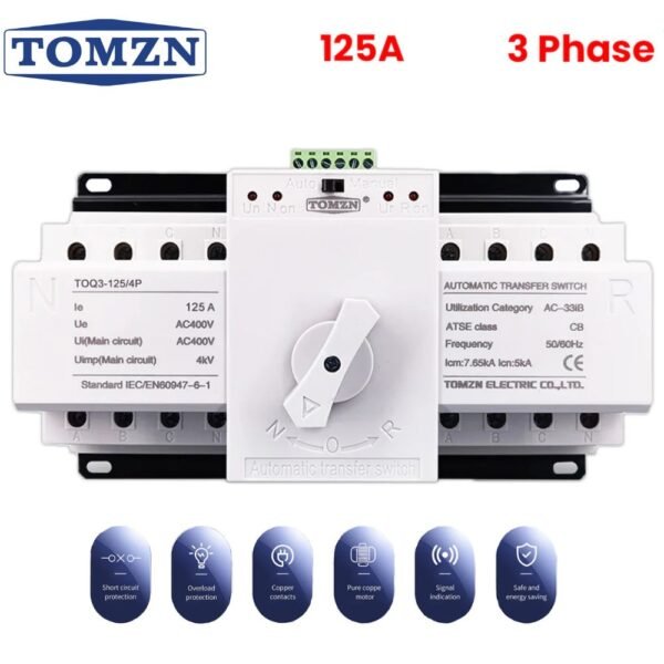 TOMZN 3 Phase 63A & 125A 4P ATS Dual Power Automatic Transfer Switch (ATS)