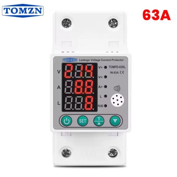 TOMZN Voltage Protector 63A – Over/Under Voltage & Leakage Protection Breaker (TOMPD-63SL)