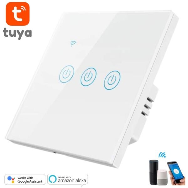 Tuya 3 Gang WiFi Wall Touch Switch - White