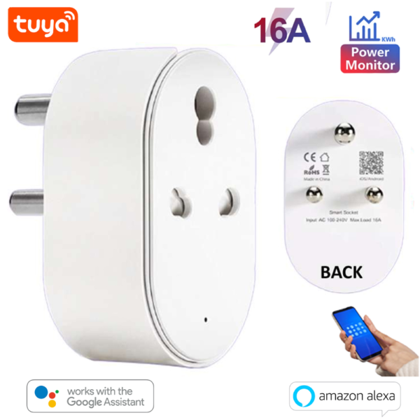 Tuya Smart WiFi 16A Power Plug with Power Monitor | AC & Water Geyser Smart Plug | Alexa & Google Home Control