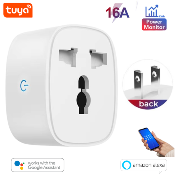 Tuya Smart WiFi 16A Universal Power Light Plug with Power Monitor | Smart Plug for Fridge, Oven & Small Appliances | Alexa & Google Home Control