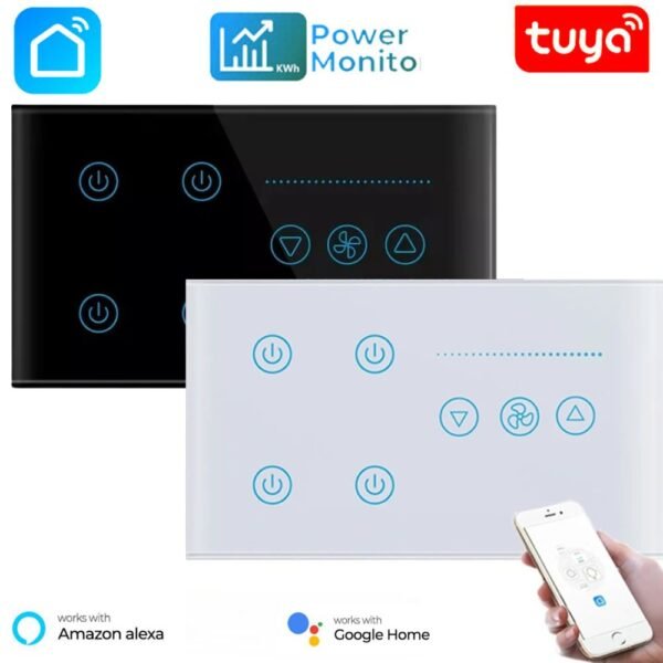 Tuya Smart WiFi 4 gang + Fan Wall Switch US - White/Black