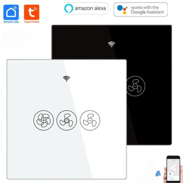 Tuya Smart WiFi Ceiling Fan Wall Touch Switch RF Supported - White