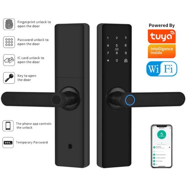 Tuya Smart WiFi Door Lock – Fingerprint, Password, Card & Key Unlock | Works with Smart Life App, Alexa & Google Home