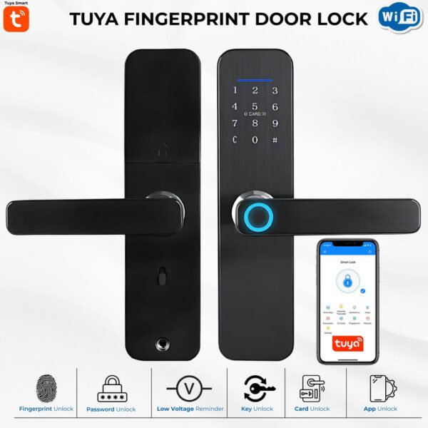 Tuya WiFi Smart Door Lock – Fingerprint, Password, IC Card & App Control 5 Way Unlock (F16)
